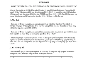 Kế hoạch 262/KH-BCĐQGXHHT công tác năm 2014 của Ban Chỉ đạo quốc gia xây dựng xã hội học tập