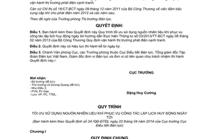 Quyết định 24/QĐ-ĐTĐL 2014 tối ưu sử dụng nguồn nhiên liệu khí công tác lập lịch huy động ngày tới