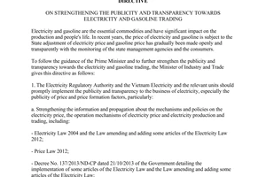 Directive 11/CT-BCT strengthening the publicity transparency towards electricity gasoline trading