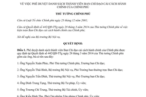 Quyết định 586/QĐ-TTg 2014 phê duyệt danh sách thành viên Ban Chỉ đạo cải cách hành chính Chính phủ