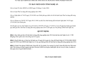 Quyết định 30/2014/QĐ-UBND giá thóc tính thuế sử dụng đất nông nghiệp năm 2014 Nghệ An