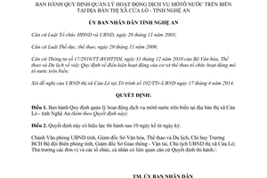 Quyết định 31/2014/QĐ-UBND quản lý hoạt động dịch vụ môtô nước trên biển Cửa Lò Nghệ An