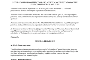 Circular No. 01/2014/TT-TTCP formulation approval of inspection program orientation and inspection plan