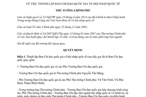 Quyết định 596/QĐ-TTg năm 2014 thành lập Ban Chỉ đạo quốc gia hội nhập quốc tế