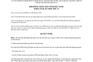 Nghị quyết 131/2014/NQ-HĐND17 sửa đổi phân cấp quản lý tài sản nhà nước Bắc Ninh