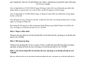 Thông tư 20/2014/TT-BTNMT kỹ thuật mô hình cấu trúc nội dung cơ sở dữ liệu nền địa lý tỷ lệ 1:50.000