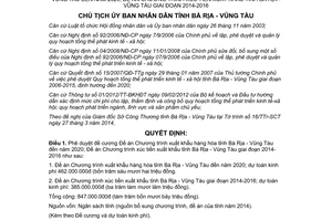 Quyết định 851/QĐ-UBND năm 2014 Chương trình xuất khẩu hàng hóa Bà Rịa Vũng Tàu đến 2020