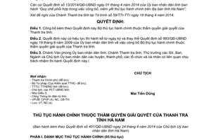 Quyết định 401/QĐ-UBND công bố thủ tục hành chính thuộc thẩm quyền giải quyêt thanh tra Hà Nam 2014