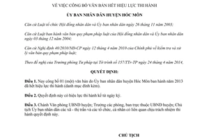 Quyết định 3430/QĐ-UBND năm 2014 văn bản hết hiệu lực huyện Hóc Môn Hồ Chí Minh