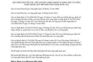 Thông tư 06/2014/TT-BKHCN nguyên tắc tiêu chí xét chọn nhiệm vụ khoa học công nghệ Quỹ công nghệ