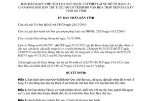 Quyết định 19/2014/QĐ-UBND đào tạo sát hạch cấp giấy phép lái xe mô tô hạng A1 dân tộc thiểu số Hà Tĩnh