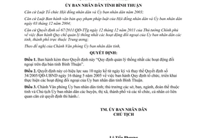 Quyết định 11/2014/QĐ-UBND quản lý thống nhất hoạt động đối ngoại Bình Thuận