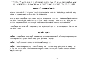 Quyết định 925/QĐ-BTP 2014 thủ tục hành chính sửa đổi Bộ Tư pháp