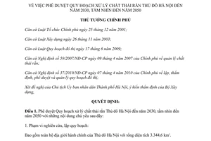 Quyết định 609/QĐ-TTg năm 2014 Quy hoạch xử lý chất thải rắn Hà Nội đến 2030 tầm nhìn 2050