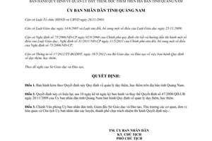 Quyết định 09/2014/QĐ-UBND Quy định quản lý dạy học thêm Quảng Nam