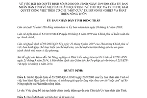 Quyết định 370/QĐ-UBND-HC năm 2014 bãi bỏ 55/2006/QĐ-UBND cơ chế một cửa Sở Nông nghiệp Đồng Tháp