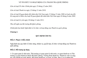 Nghị định 33/2014/NĐ-CP tổ chức hoạt động của Thanh tra quốc phòng