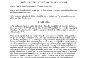 Nghị quyết 29/NQ-CP về phiên họp Chính phủ thường kỳ tháng 4 năm 2014