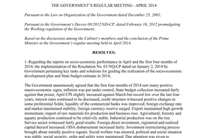 Resolution No. 29/NQ-CP the Government’s regular meeting April 2014