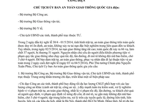 Công điện 04/CĐ-UBATGTQG 2014 an toàn giao thông phục vụ nhân dân đi lại trong 2 ngày cuối nghỉ lễ
