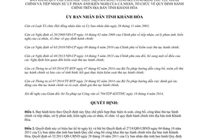 Quyết định 1115/QĐ-UBND 2014 rà soát thủ tục hành chính tiếp nhận xử lý phản ánh kiến nghị Khánh Hòa