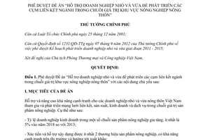 Quyết định 644/QĐ-TTg 2014 Hỗ trợ doanh nghiệp nhỏ vừa phát triển cụm liên kết ngành nông nghiệp