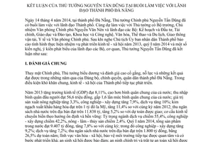 Thông báo 186/TB-VPCP 2014 kết luận Thủ tướng tại buổi làm việc với lãnh đạo Thành phố Đà Nẵng