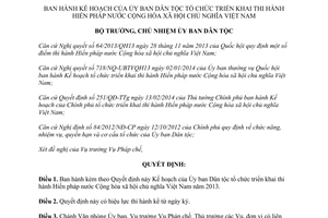 Quyết định 129/QĐ-UBDT năm 2014 Kế hoạch Ủy ban Dân tộc tổ chức triển khai thi hành Hiến pháp 2013