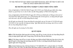 Quyết định 918/QĐ-BNN-TC 2014 phê duyệt tạm thời mức hỗ trợ mức chi khuyến nông