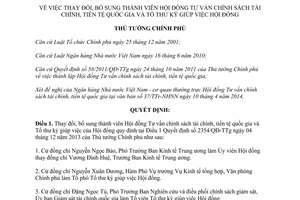 Quyết định 641/QĐ-TTg 2014 thay đổi thành viên Hội đồng Tư vấn tài chính tiền tệ quốc gia Tổ thư ký