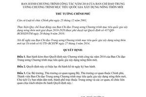 Quyết định 639/QĐ-TTg 2014 Chương trình công tác Ban Chỉ đạo Trung ương xây dựng nông thôn mới