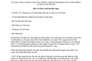 Công điện 585/CĐ-TTg 2014 tăng cường công tác phòng chống dịch bệnh tay chân miệng sốt xuất huyết
