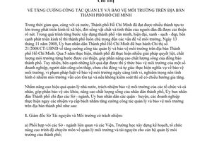 Chỉ thị 08/2014/CT-UBND tăng cường quản lý bảo vệ môi trường Hồ Chí Minh
