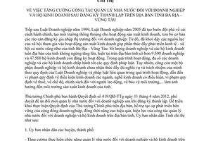Chỉ thị 08/2014/CT-UBND quản lý doanh nghiệp hộ kinh doanh sau đăng ký thành lập Bà Rịa Vũng Tàu