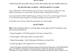 Quyết định 529/QĐ-LĐTBXH 2014 phê duyệt kết quả điều tra rà soát hộ nghèo hộ cận nghèo năm 2013