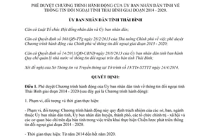 Quyết định 925/QĐ-UBND Chương trình hành động về thông tin đối ngoại Thái Bình 2014 2020