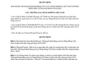 Quyết định 678/QĐ-CHK 2014 Kế hoạch Cục Hàng không Việt Nam phát triển bền vững 2014-2020