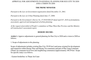 Decision No. 649/QĐ-TTg 2014 approval for adjustments to general planning for Hue city to 2030 2050