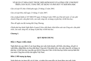 Nghị định 38/2014/NĐ-CP quản lý hóa chất thuộc diện kiểm soát của Công ước Cấm vũ khí hóa học