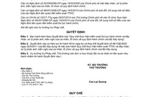 Quyết định 468/QĐ-BXD 2014 kiểm soát thủ tục hành chính tiếp nhận xử lý kiến nghị cá nhân tổ chức