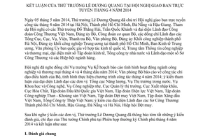 Thông báo 209/TB-BCT kết luận Thứ trưởng chủ trì Hội nghị giao ban trực tuyến công tác tháng 4 năm 2014