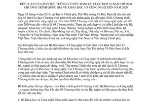 Thông báo 190/TB-VPCP 2014 kết luận cuộc họp Ban Chỉ đạo Quốc gia khoa học công nghệ đến 2020