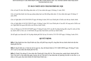 Quyết định số 2430/QĐ-UBND năm 2014 quy chế phối hợp công bố thủ tục hành chính Hà Nội