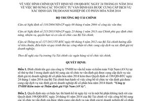 Quyết định 944/QĐ-BTC 2014 đính chính 198/QĐ-BTC tổ chức xác định giá trị doanh nghiệp để cổ phần hóa