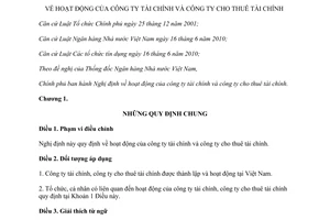 Nghị định 39/2014/NĐ-CP hoạt động của công ty tài chính công ty cho thuê tài chính