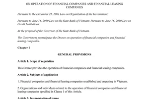 Decree No. 39/2014/ND-CP on operation of financial company financial leasing company
