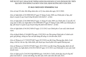 Quyết định 1285/QĐ-UBND năm 2014 hệ thống bán lẻ sản phẩm rượu Đồng Nai đến 2020