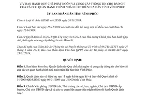 Quyết định 21/2014/QĐ-UBND Quy chế phát ngôn cung cấp thông tin cho báo chí Vĩnh Phúc