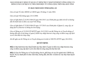 Quyết định 23/2014/QĐ-UBND quản lý điểm truy nhập Internet dịch vụ trò chơi điện tử công cộng Long An