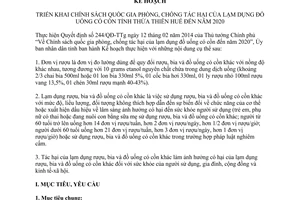 Kế hoạch 57/KH-UBND phòng chống tác hại lạm dụng đồ uống có cồn Thừa Thiên Huế đến 2020